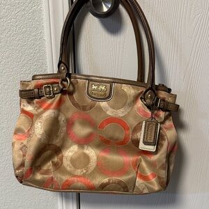 Coach Brown and Orange Signature Shoulder Bag